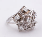 Vintage 18K white gold ring with brilliant cut diamonds, 50s / 60s - Antichità Galliera