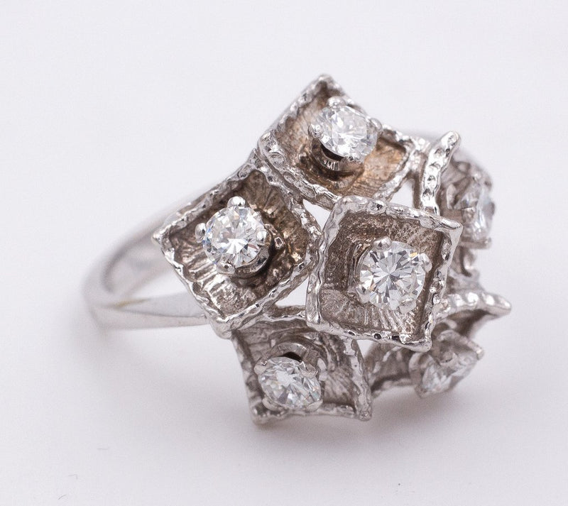 Anello vintage in oro bianco 18K con diamanti taglio brillante, anni '50/'60 - Antichità Galliera