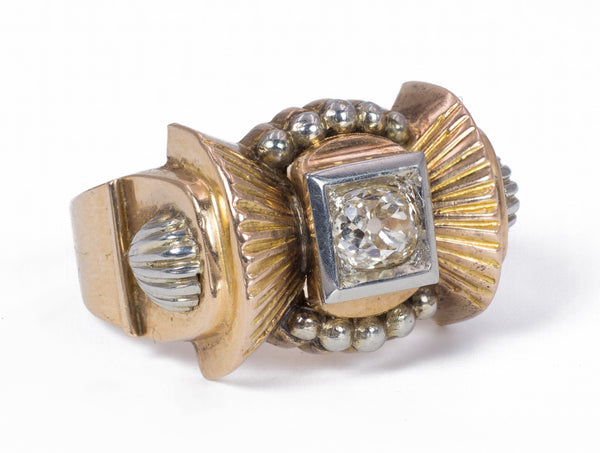 Anello antico Art Decò in oro 18k con diamante taglio vecchia miniera,  anni 30/40 - Antichità Galliera