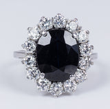 Vintage 18k white gold ring with central sapphire and side brilliant cut diamonds (approx. 1ct), 60s Antichità Galliera