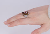 14 Karat Weißgold Ring mit Schildkröte, Rubin und Diamanten - Antichità Galliera