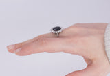 Vintage 18k white gold ring with central sapphire and side brilliant cut diamonds (approx. 1ct), 60s Antichità Galliera