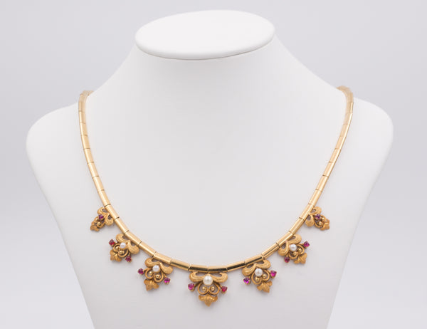 Collier in oro 18k con perline e rubini , anni 60 - Antichità Galliera