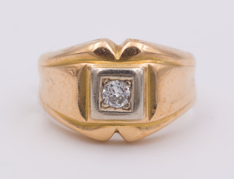Anello da uomo in oro con diamante taglio brillante, 1940 circa - Antichità Galliera