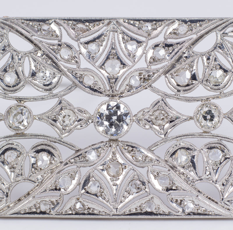 Spilla antica Art Decò in platino con diamanti taglio brillante e rosette - Antichità Galliera