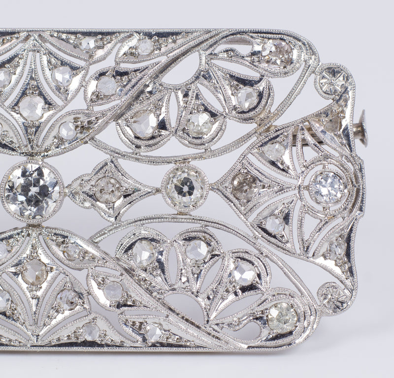 Spilla antica Art Decò in platino con diamanti taglio brillante e rosette - Antichità Galliera