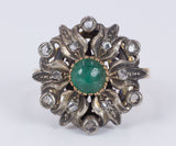 Vintage Ring aus 18 Karat Gold und Silber mit grünen Stein- und Diamantrosetten, 40er Jahre - Antichità Galliera