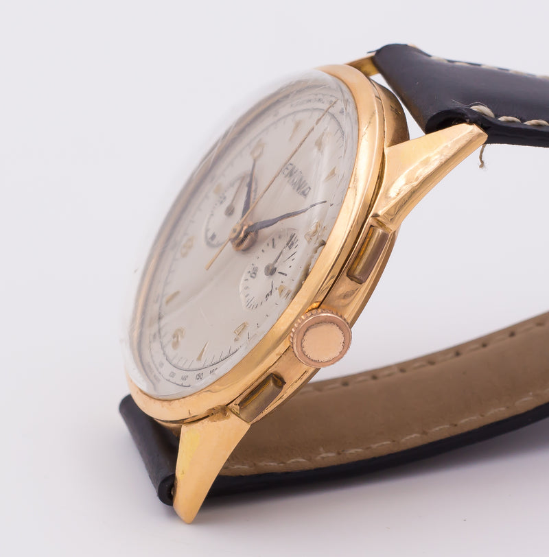 Cronografo vintage Lemania in oro 18k , 1950 .
