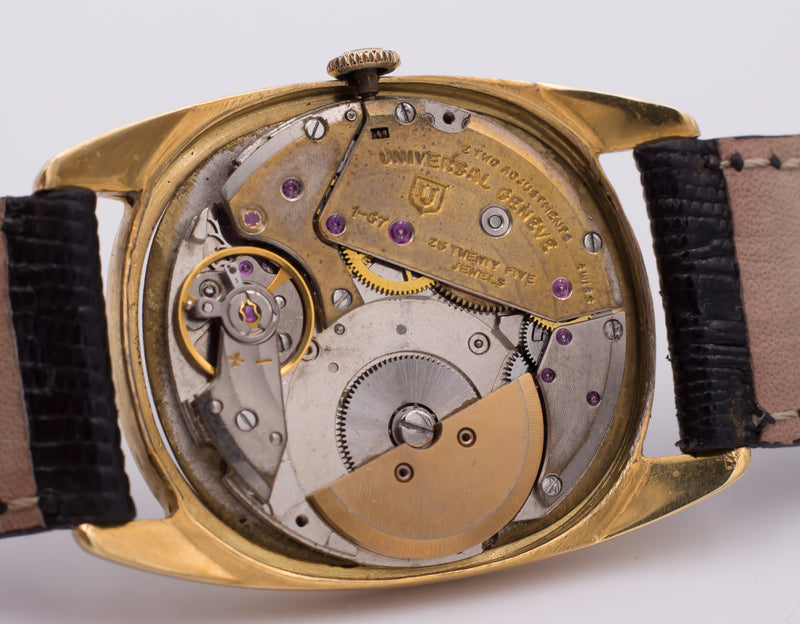 Orologio vintage Universal Geneve "GoldenShadow" automatico in oro 18k. Anni 50