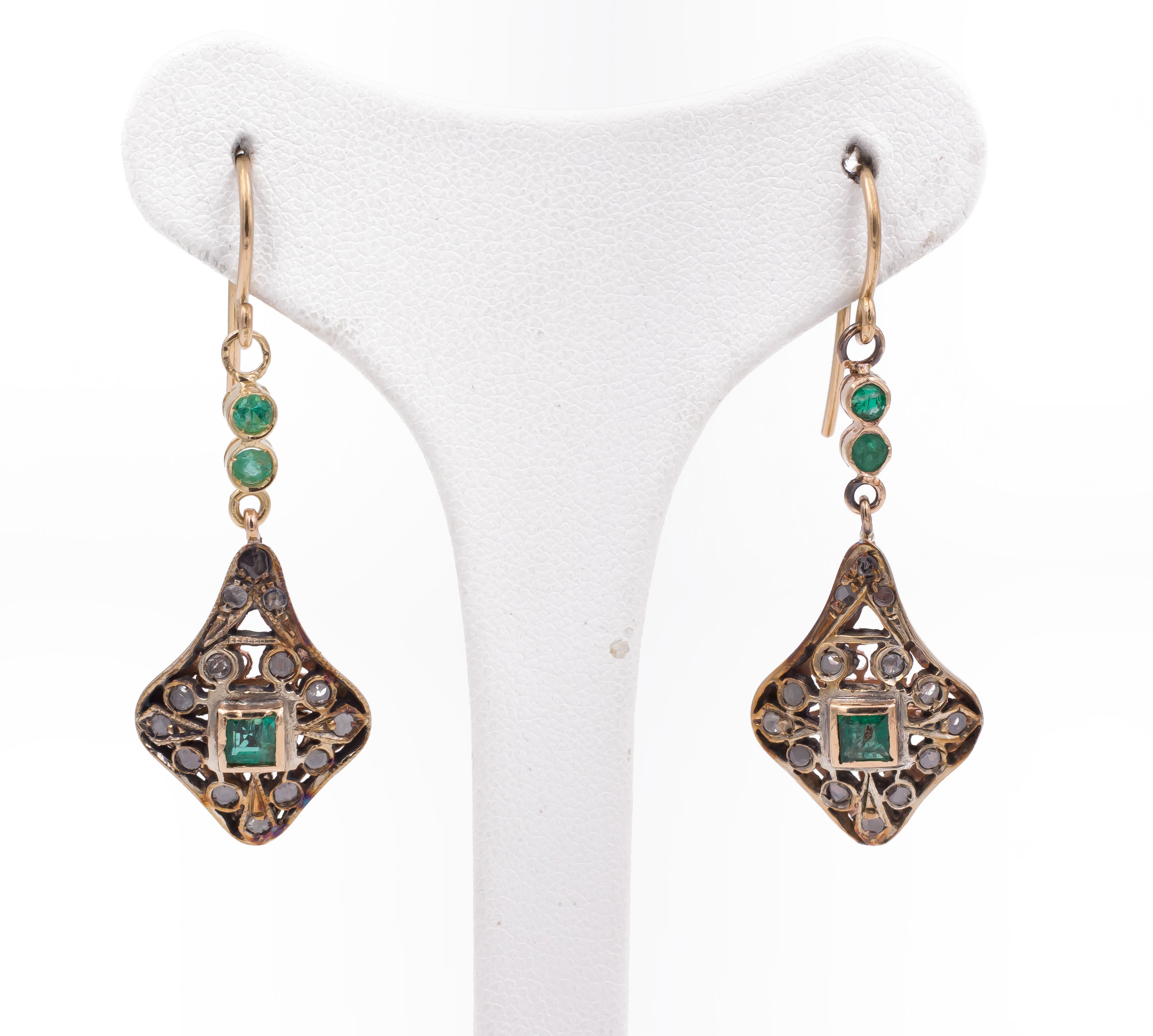 Pendentif Vintage En Or 14kt - Rosette Sertie De Diamants Et émeraudes De Colombie - Neuf Avec écrin