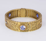 Bracciale antico in oro 18k inciso a mano, con zaffiri e diamanti. Primi del '900 - Antichità Galliera