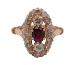 Vintage Goldring mit zentralen Rubinen und Diamanten im Brillantschliff, 60er Jahre