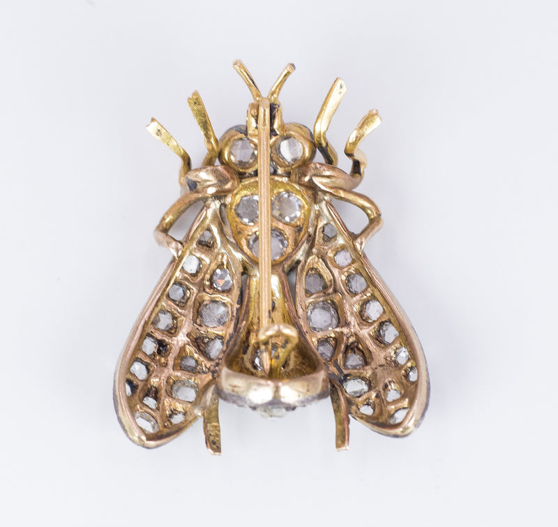 Spilla a mosca antica in oro 18k e argento con diamanti taglio rosa coronè, anni 30 - Antichità Galliera