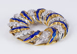 Ciondolo vintage  in oro 18k con diamanti e smalti blu , anni 70 - Antichità Galliera