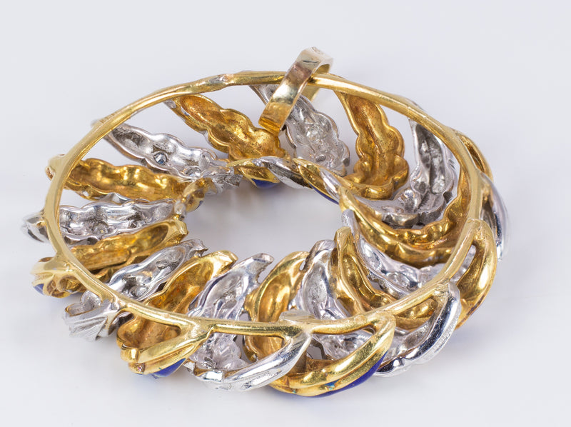 Ciondolo vintage  in oro 18k con diamanti e smalti blu , anni 70 - Antichità Galliera