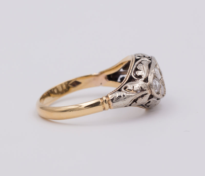 Anello antico in oro e argento con diamanti taglio rosa coronè , primi del '900