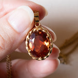 Vintage 18K Yellow Gold Orange Sapphire (approx. 8ct) Pendant Necklace & 18K Yellow Gold Chain, 70s