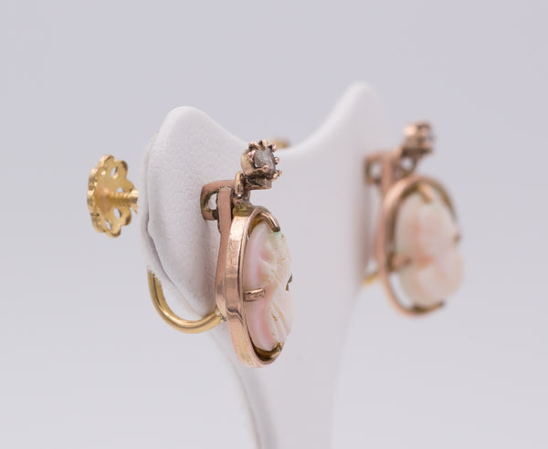 Boucles d'oreilles vintage en or avec camée et rosaces, 1950