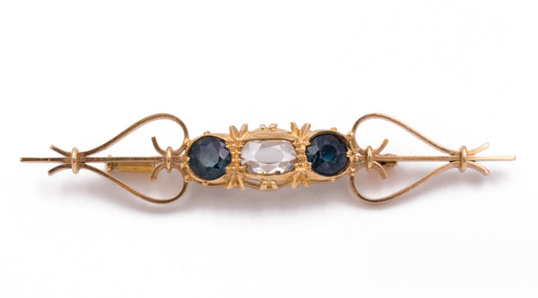 Antique gold brooch with central diamond and sapphires, 1920s