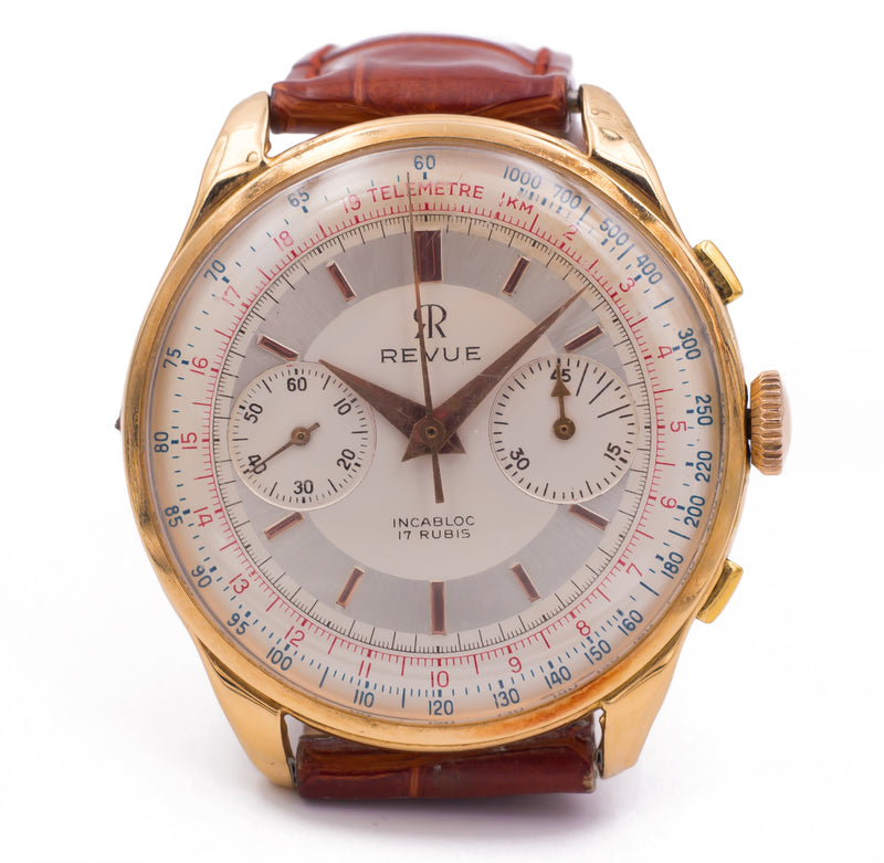 Vintage Revue chronograph in 18k gold, 1950s