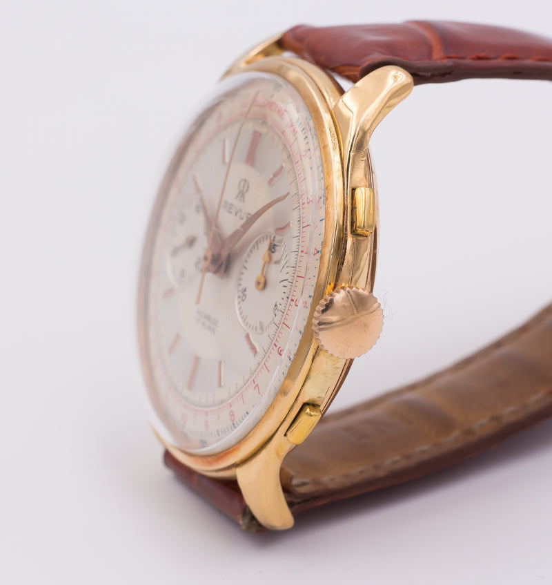 Cronografo vintage Revue in oro 18k , anni 50