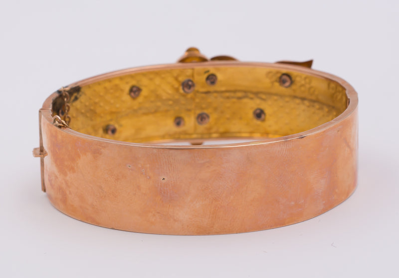 Bracciale antico rigido borbonico in oro 9k con perline