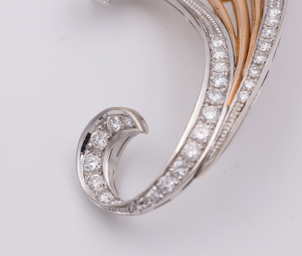 Importante spilla vintage in oro bitonale con diamanti e perle, anni 60