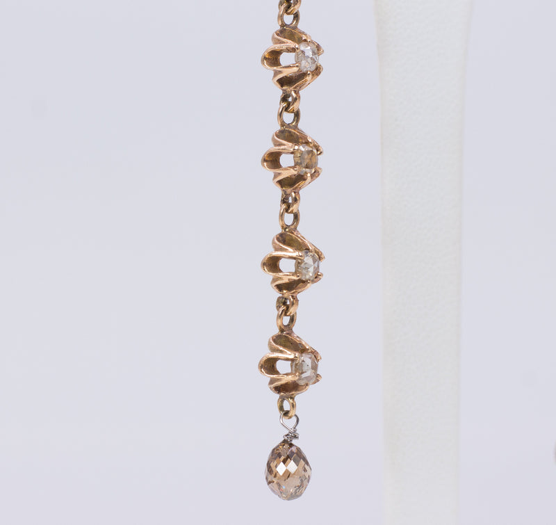 Orecchini antichi in oro 18k con rosette di diamante e diamante briolette, primi del '900 - Antichità Galliera
