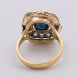 Vintage Goldring mit Diamanten im Rosettenschliff und zentralem Saphir, 50er Jahre