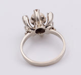 Vintage white gold ring with pearl and rosettes, 30s