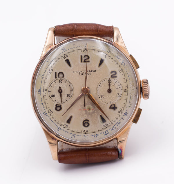Chronographe Suisse vintage gold chronograph, 1950s