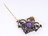 Antique Russian brooch in 18k gold with diamonds (1.1 ct) and amethyst, early 900s - Antichità Galliera