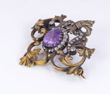 Antique Russian brooch in 18k gold with diamonds (1.1 ct) and amethyst, early 900s - Antichità Galliera