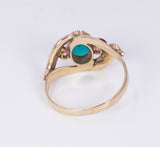 Antique 14k gold ring with green and red glass paste and beads. Early 900s - Antichità Galliera