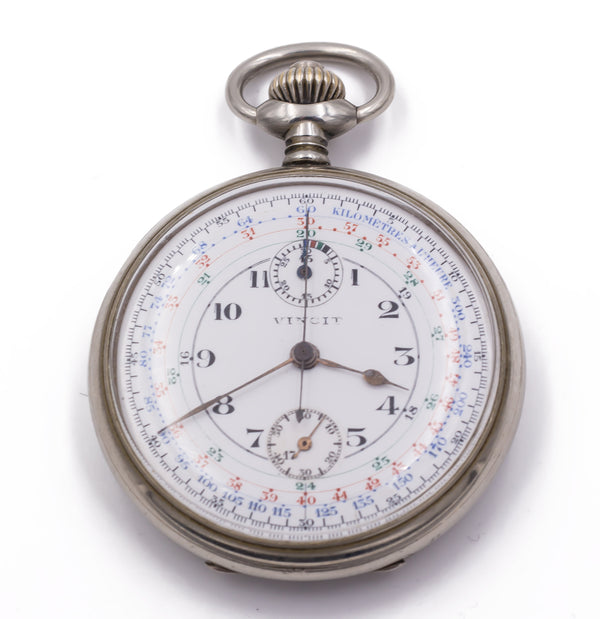 Cronografo da tasca Vincit in argento , primi del '900