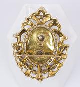 Vintage Brosche aus 18 Karat Gold mit Emaille, Glaspaste und Perlen. 50er Jahre - Antichità Galliera