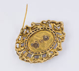 Vintage brooch in 18k gold with enamels, glass paste and beads. 50s - Antichità Galliera