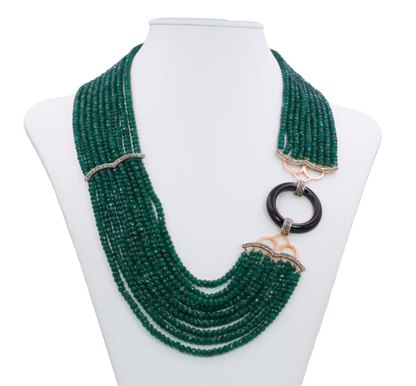 Emerald necklace with gold, onyx and diamond clasp