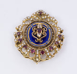Vintage brooch in 18k gold with enamels, glass paste and beads. 50s - Antichità Galliera