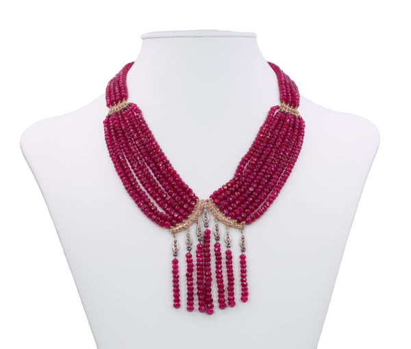 Ruby necklace with gold and rosette cut diamonds