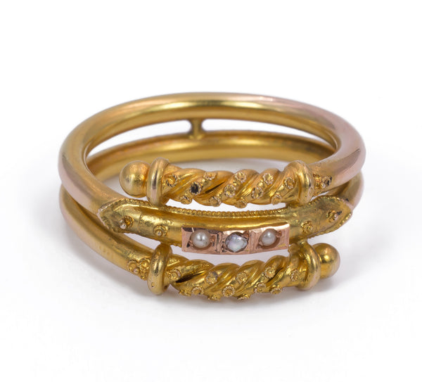 Bourbon gold ring with beads, late 19th century