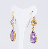 Vintage 18K gold earrings with amethysts and zircons, 50s - Antichità Galliera