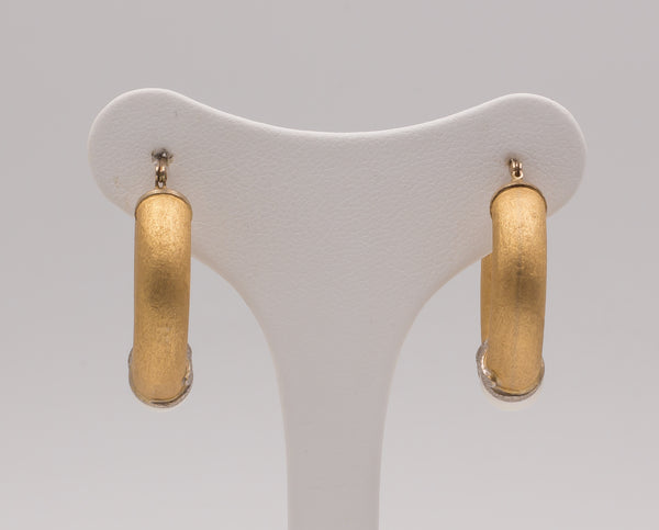 Vintage two-tone satin gold earrings with pearl, 1970s