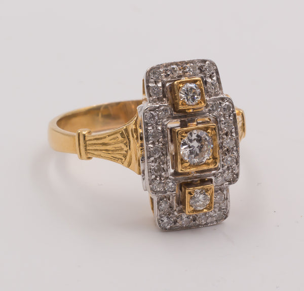 Bague vintage en or avec diamants taillés en brillant, années 1950