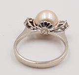 Vintage Weißgoldring mit Perle und Diamanten, 50er Jahre