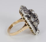 Anello antico in oro e argento con 5ct circa di diamanti taglio rosetta, primi del '900