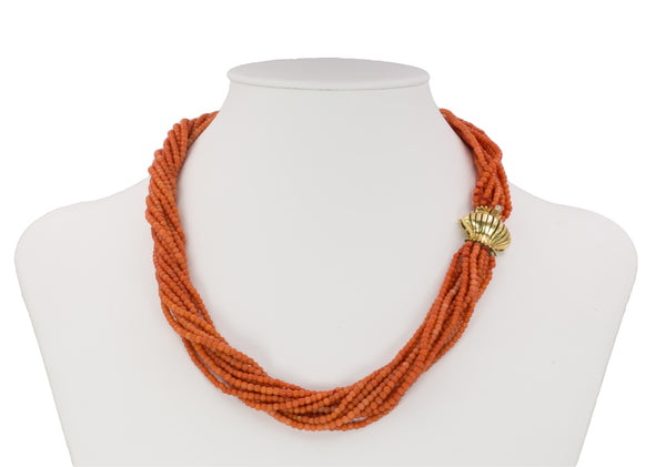 Collier torchon corail vintage avec susta doré, 1970