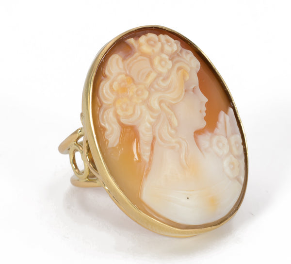 Anello vintage in oro 18k con cammeo, anni 50