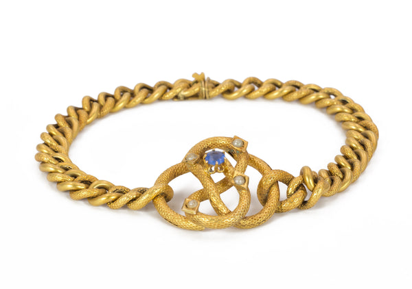 Bourbon bracelet in gold with blue stone and beads