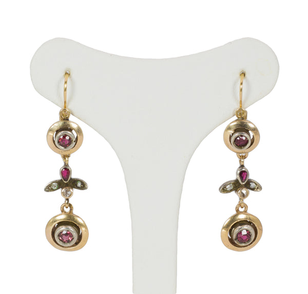 Boucles d'oreilles vintage en or et argent avec rubis, 1950